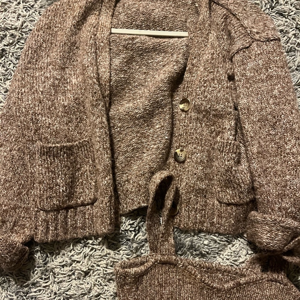 Zara Marled Brown Knit Cardigan & Crop Tank Set - Picture 5 of 7